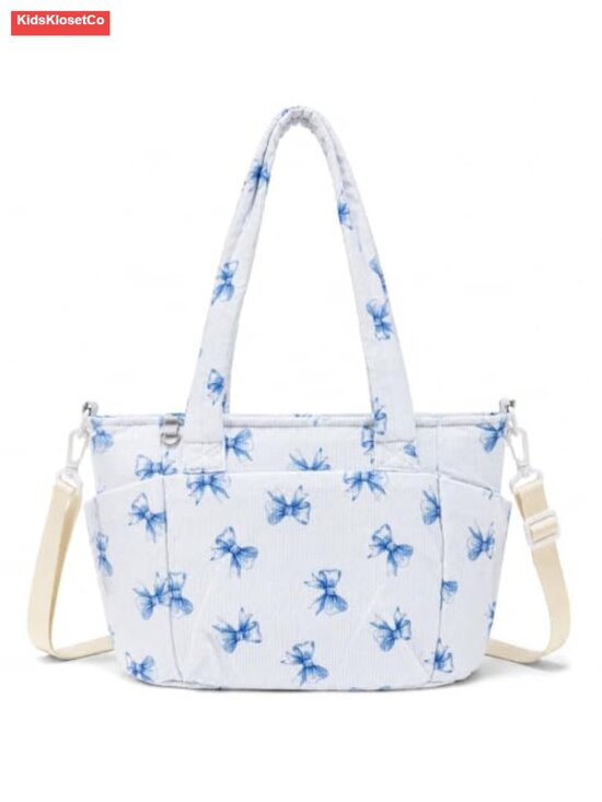 Other - Corduroy Insulated Lunch Tote Bag with Floral Print, Large Capacity, Pockets,